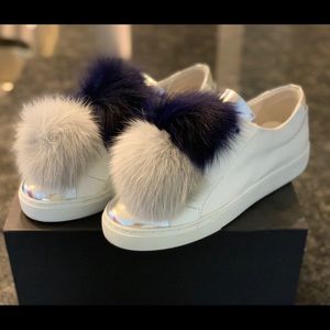 HERE / NOW white puff sneakers